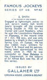 1936 Gallaher Famous Jockeys #42 Eph Smith Back